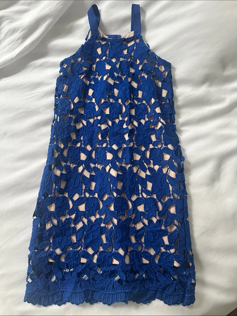 GB girls Royal Blue Floral Crochet Overlay Dress